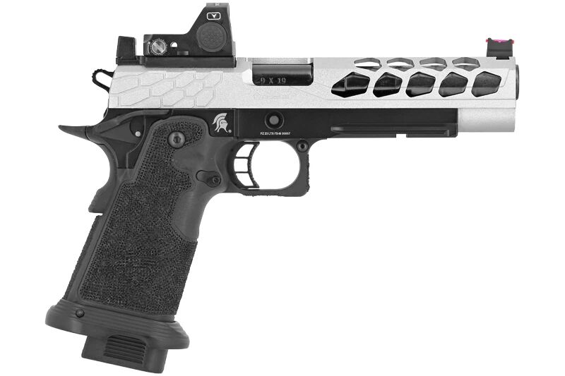 Pistolet Airsoft GBB Stryk Hi-Capa 5.1 Silver Lancer Tactical avec RMR